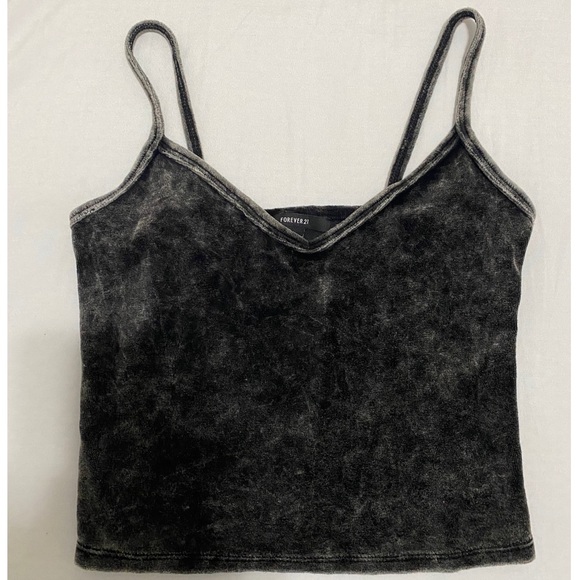 Forever 21 Tops - Forever 21 Dark Gray White Wash Velvet Cropped Tank Top